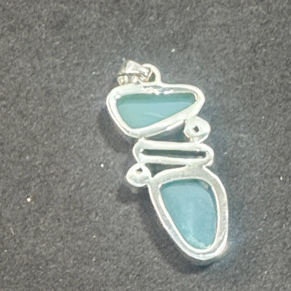 Sterling Silver Sea Glass Style Aqua Pendant - Picture 2 of 6